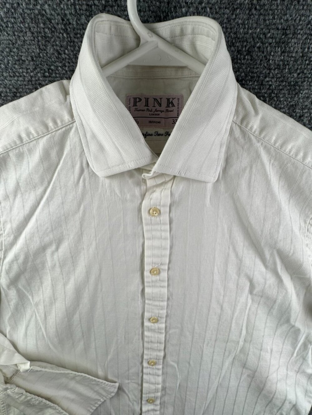 Thomas Pink Long Sleeve Button Up Shirt Men Cotton White Striped 15.5 33 Woven